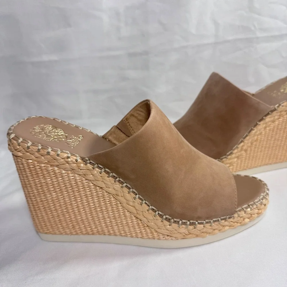 New Vince Camuto Brissia Tortilla Nubuck Espadrille Platform Wedge Mule Size 11M